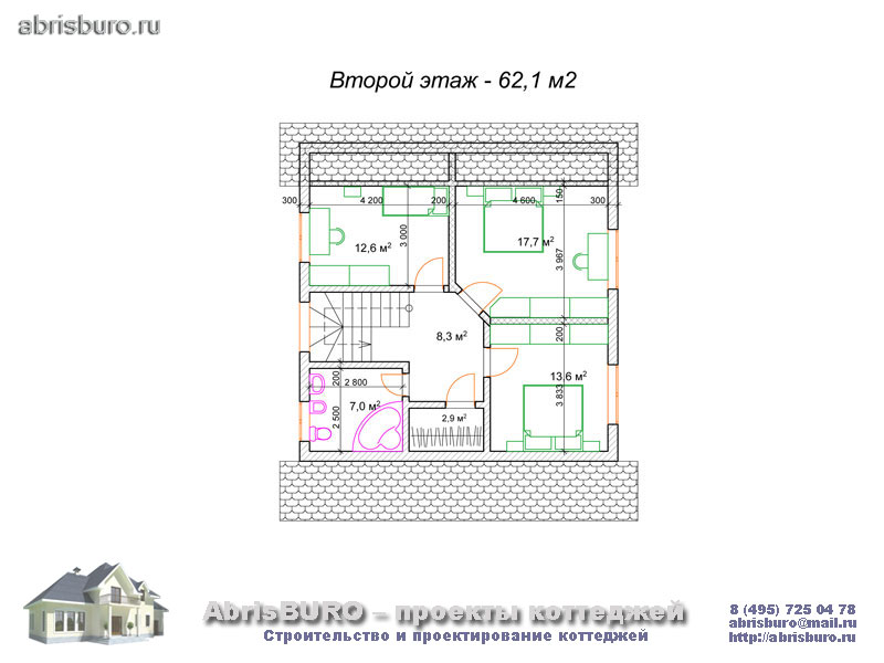 План второго этажа дома общей площадью 135 кв.м.
