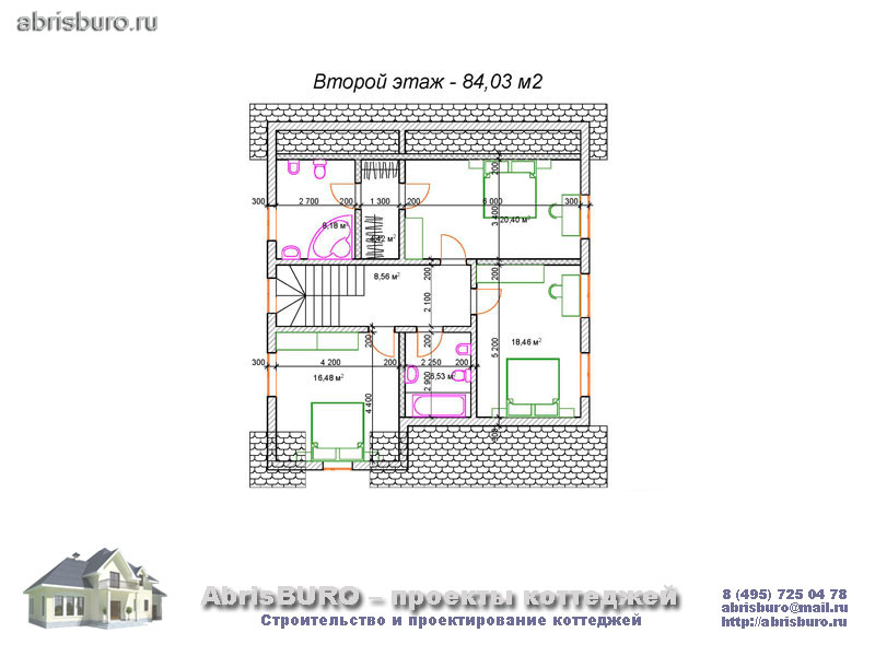 План второго этажа дома общей площадью 181 кв.м.